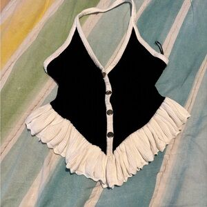 Zara Black and White Ribbed Top